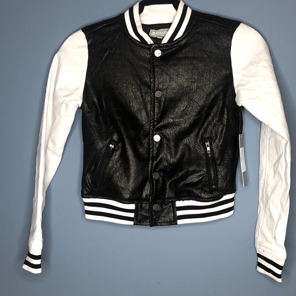 NWT Tractr Crackled Coated Suede Twill Baseball Jacket - Girls Medium